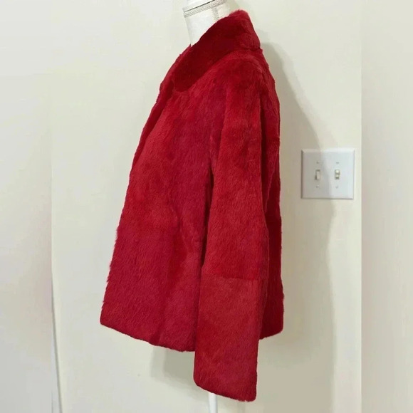 Bernardo Spanish Rabbit Fur Red Coat - Picture 4 of 9